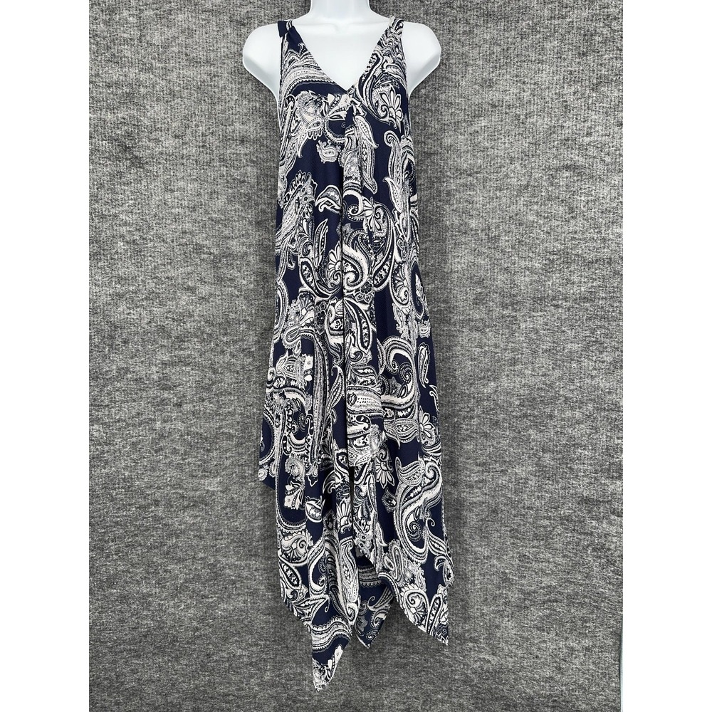 SLNY Dress Womens XL Blue Paisley V Neck‎ Sleeveless Handkerchief Hem Maxi